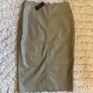 Leather midi pencil skirt beige